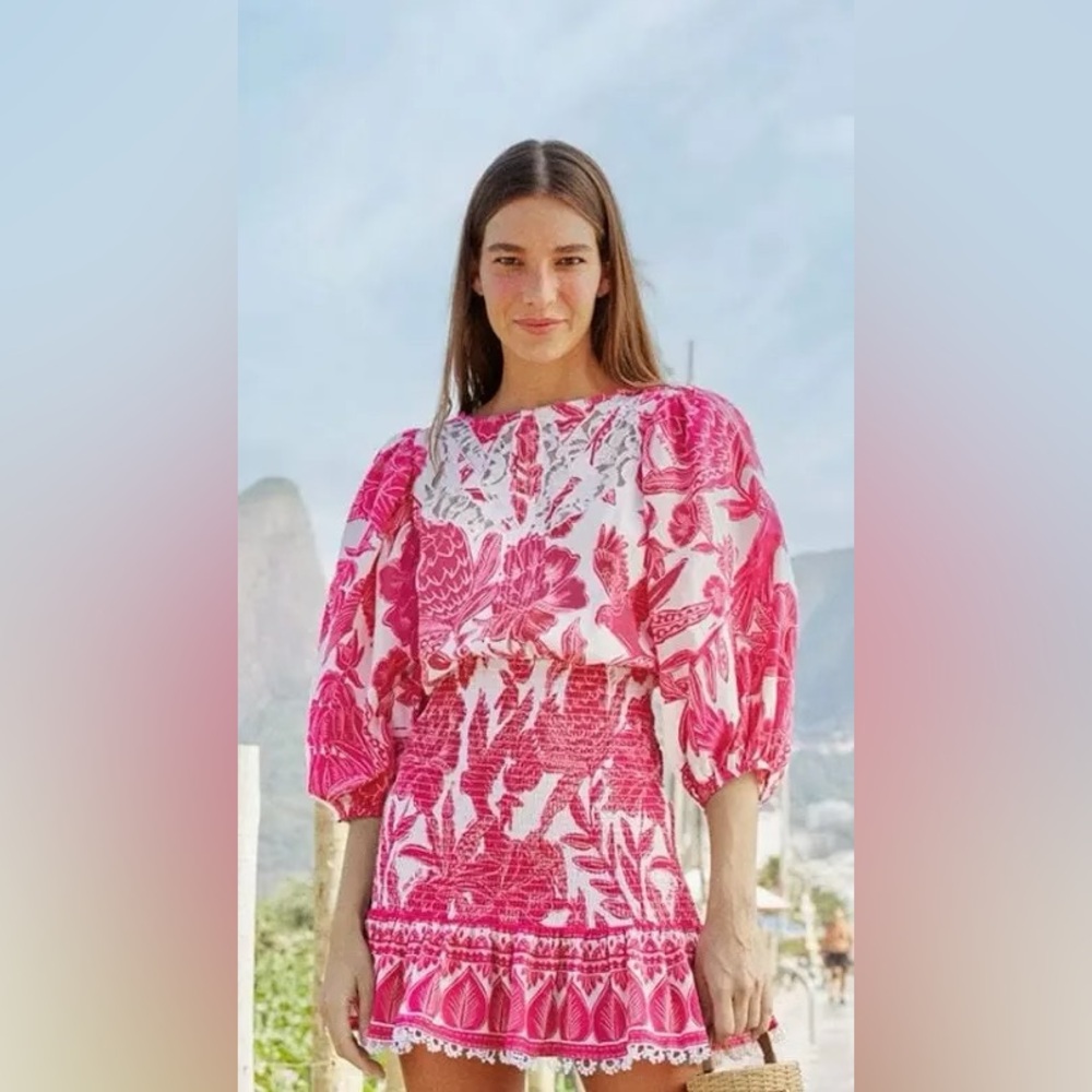 Farm Rio Tropical Woodcut Mini Dress